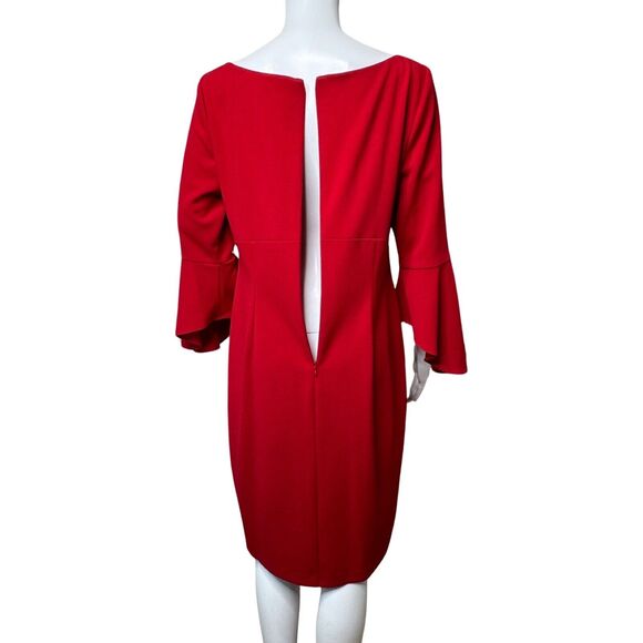 Alex Evenings Dress Women 8 Red Sheath Dress Bell Sleeve Business Party Cocktail - Picture 5 of 9